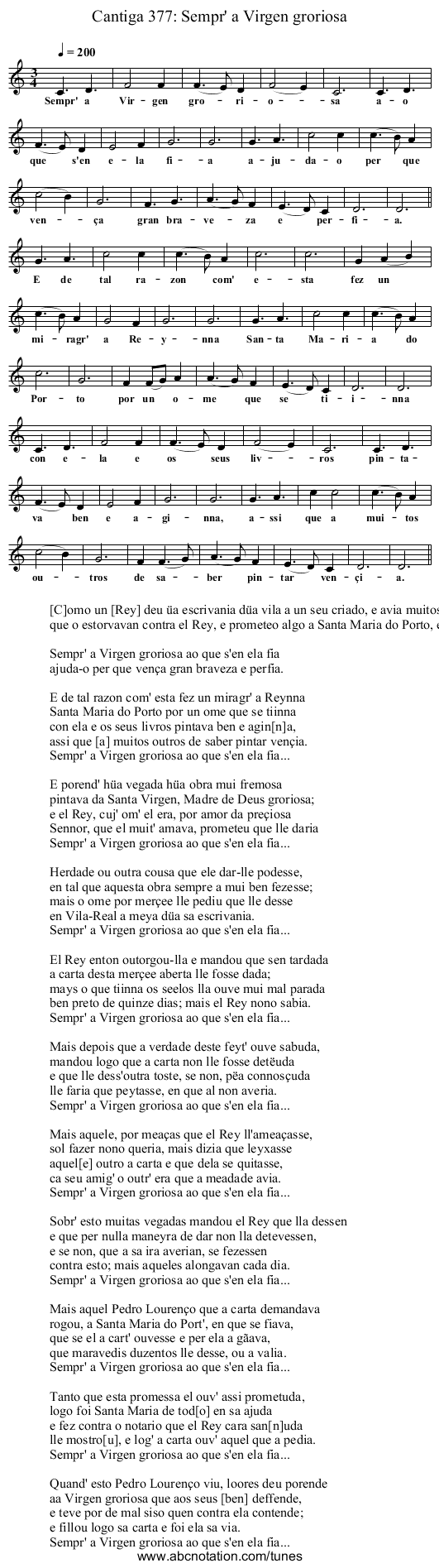 Cantiga 377: Sempr' a Virgen groriosa - staff notation