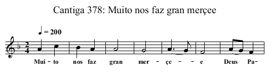Cantiga 378: Muito nos faz gran merçee - staff notation