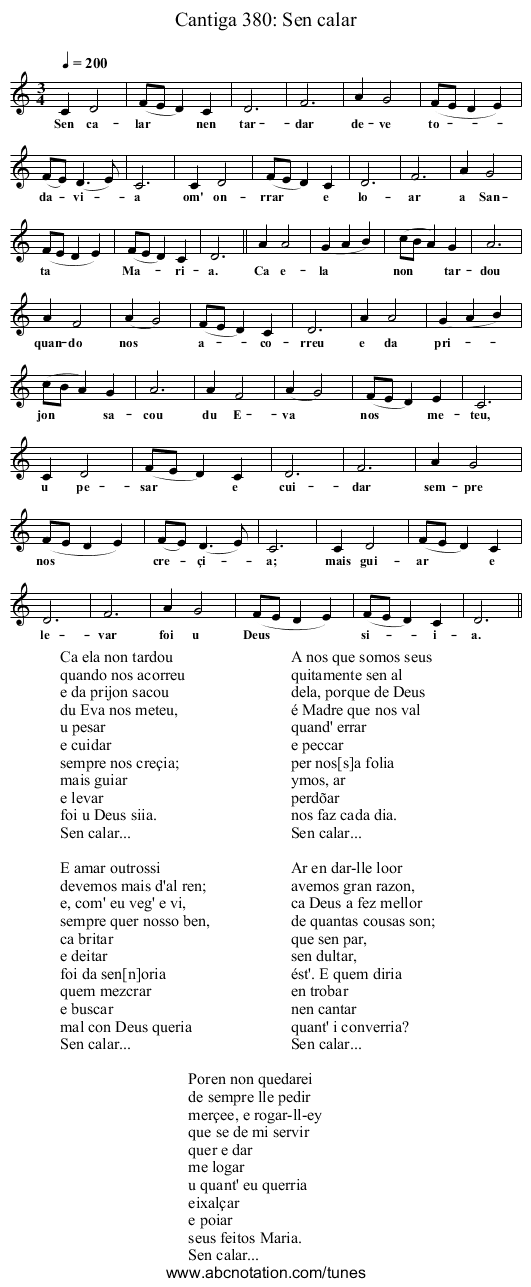 Cantiga 380: Sen calar - staff notation