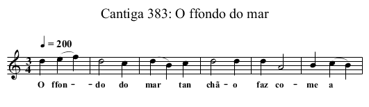 Cantiga 383: O ffondo do mar - staff notation