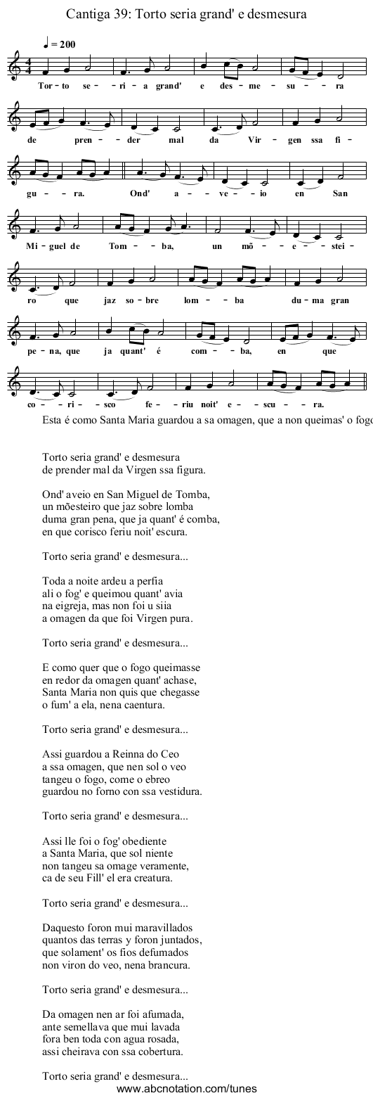 Cantiga 39: Torto seria grand' e desmesura - staff notation