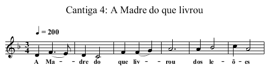Cantiga 4: A Madre do que livrou - staff notation