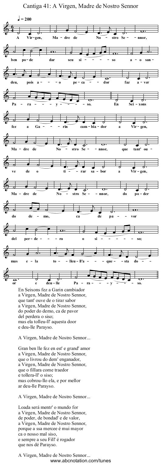 Cantiga 41: A Virgen, Madre de Nostro Sennor - staff notation