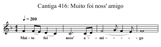 Cantiga 416: Muito foi noss' amigo - staff notation