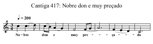 Cantiga 417: Nobre don e muy preçado - staff notation