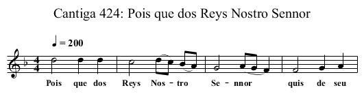 Cantiga 424: Pois que dos Reys Nostro Sennor - staff notation