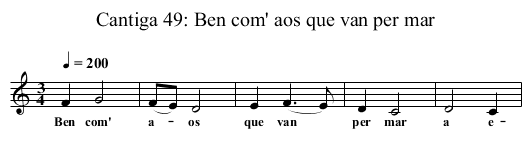 Cantiga 49: Ben com' aos que van per mar - staff notation