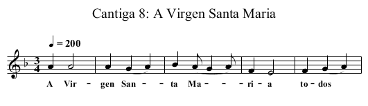 Cantiga 8: A Virgen Santa Maria - staff notation
