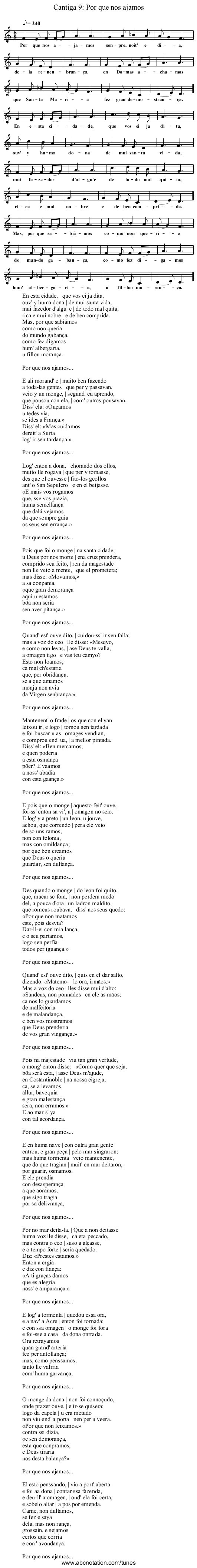 Cantiga 9: Por que nos ajamos - staff notation