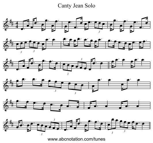 Canty Jean Solo - staff notation