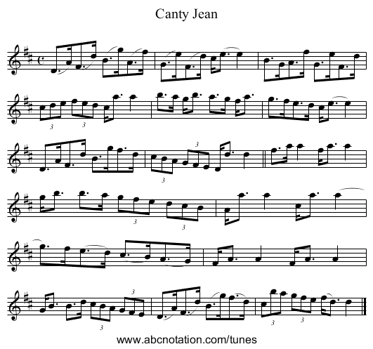Canty Jean - staff notation