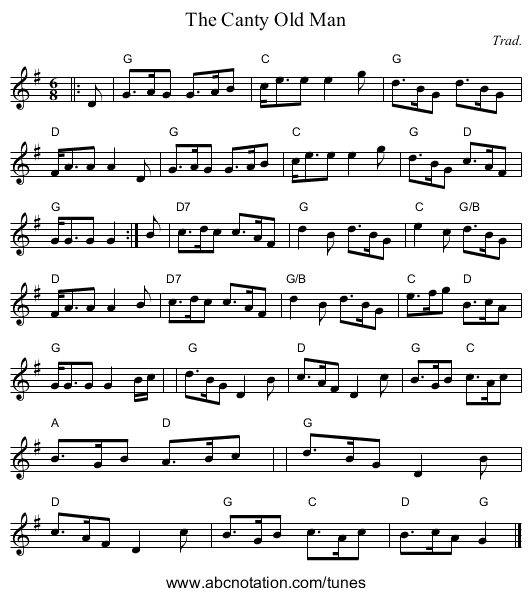 Canty Old Man, The - staff notation