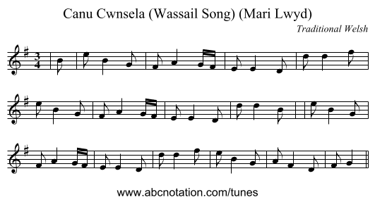 Canu Cwnsela (Wassail Song) (Mari Lwyd) - staff notation