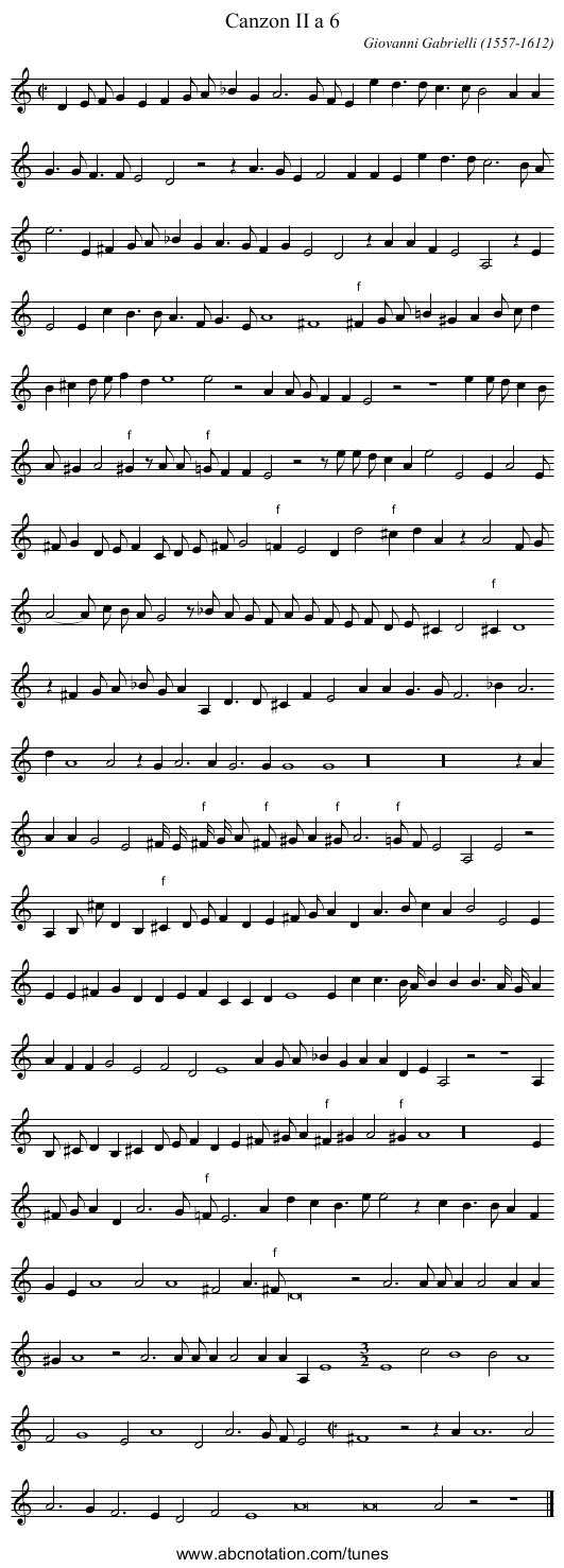 Canzon II a 6 - staff notation