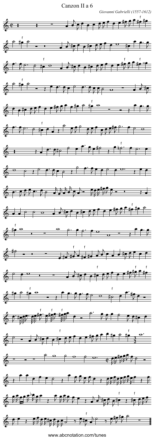 Canzon II a 6 - staff notation