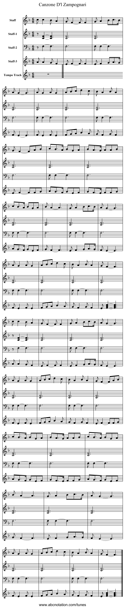 Canzone D'l Zampognari - staff notation