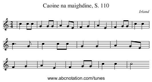 Caoine na maighdine, S. 110 - staff notation
