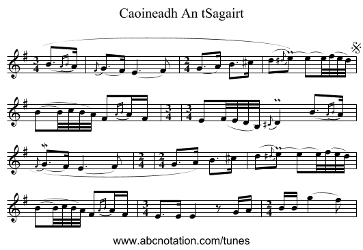 Caoineadh An tSagairt - staff notation
