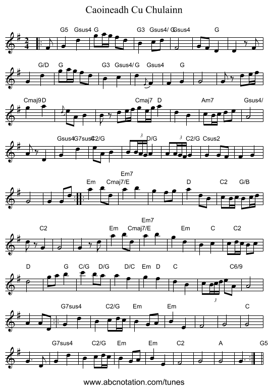 Caoineadh Cu Chulainn - staff notation