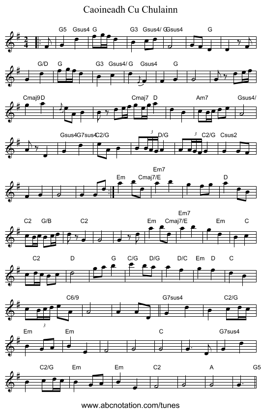 Caoineadh Cu Chulainn - staff notation