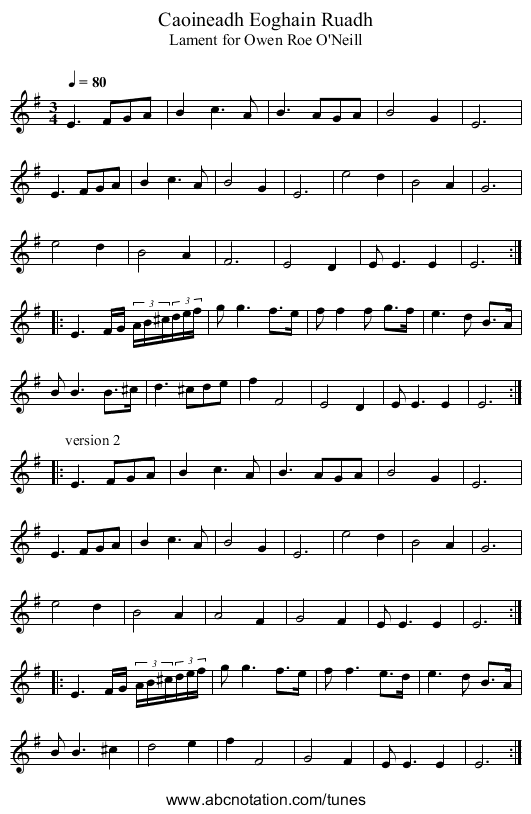 Caoineadh Eoghain Ruadh - staff notation