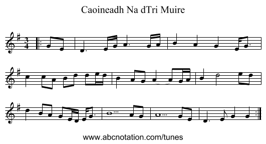 Caoineadh Na dTri Muire - staff notation