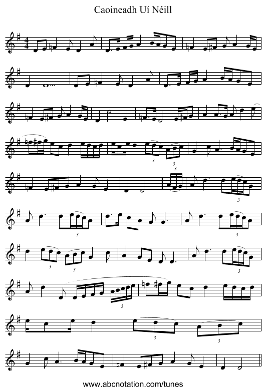 Caoineadh Uí Néill - staff notation