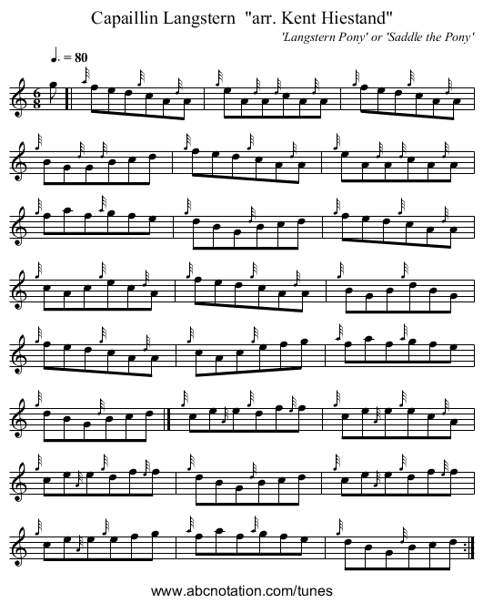 Capaillin Langstern  arr. Kent Hiestand - staff notation