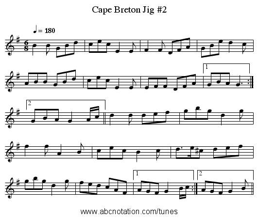 Cape Breton Jig #2 - staff notation