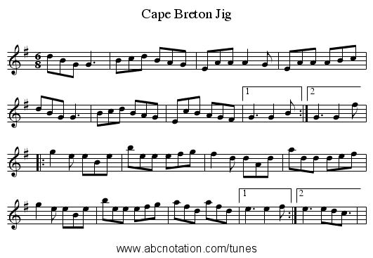 Cape Breton Jig - staff notation