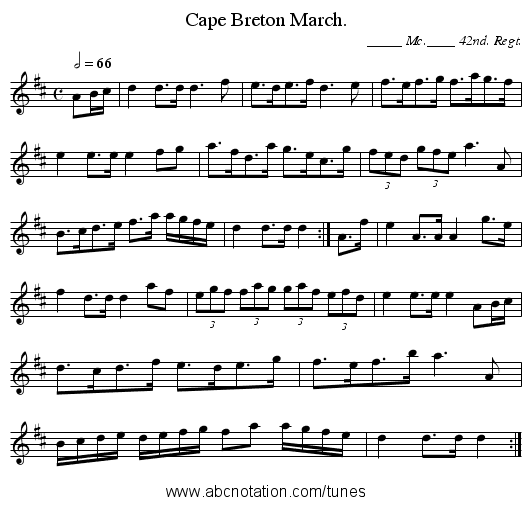Cape Breton March. - staff notation