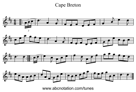 Cape Breton - staff notation
