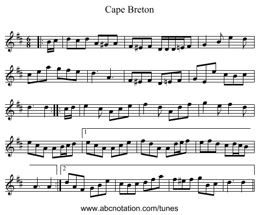 Cape Breton - staff notation