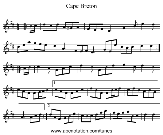 Cape Breton - staff notation