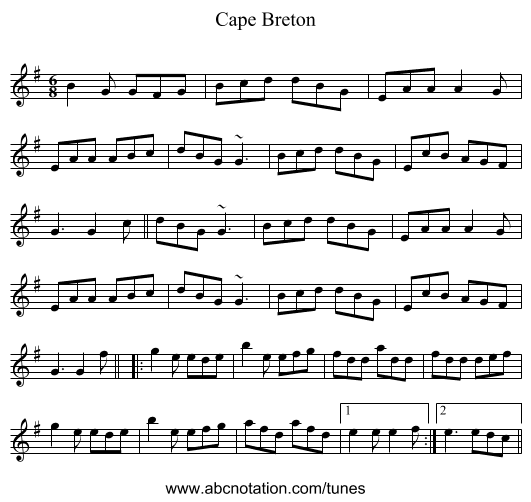 Cape Breton - staff notation