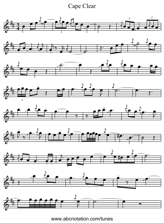 Cape Clear - staff notation