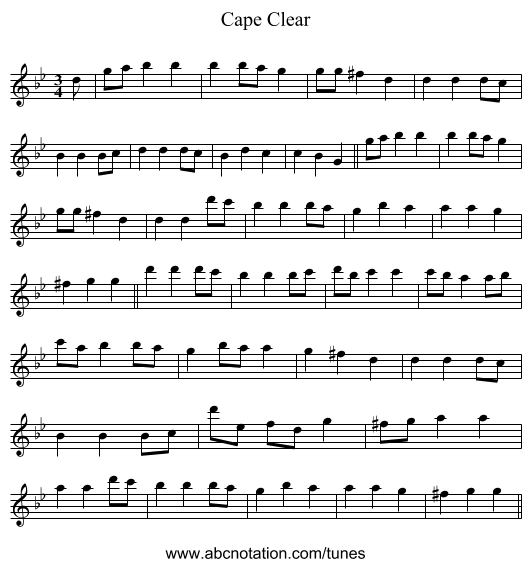 Cape Clear - staff notation