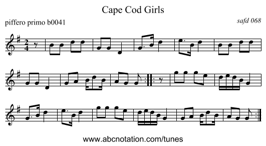 Cape Cod Girls - staff notation