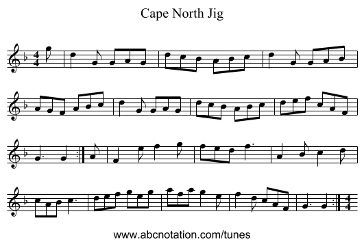 Cape North Jig - staff notation