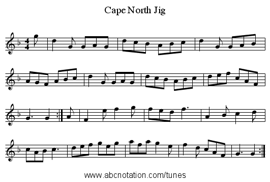 Cape North Jig - staff notation
