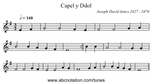 Capel y Ddol - staff notation