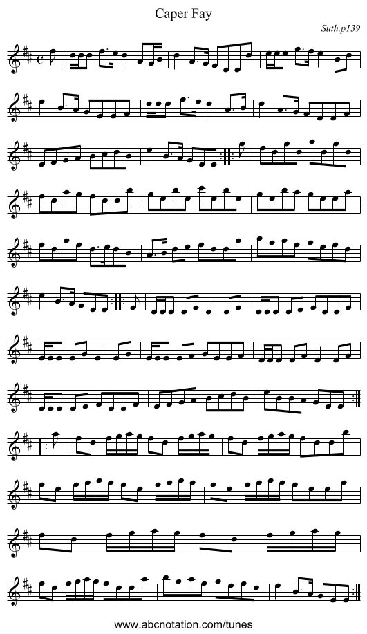 Caper Fay - staff notation