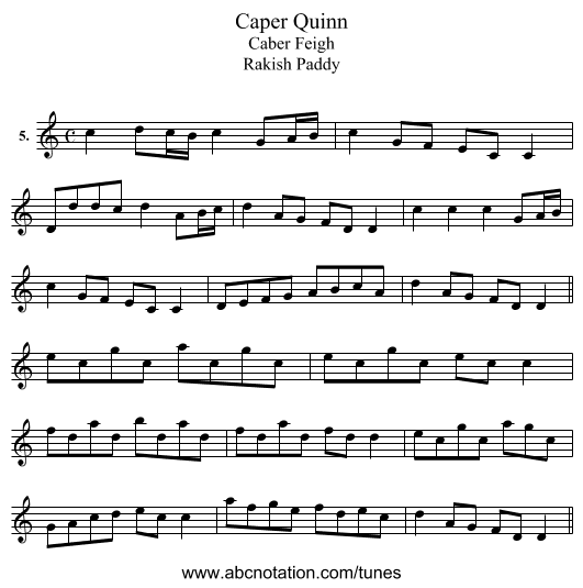 Caper Quinn - staff notation