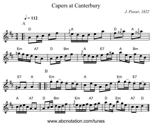 Capers at Canterbury - staff notation
