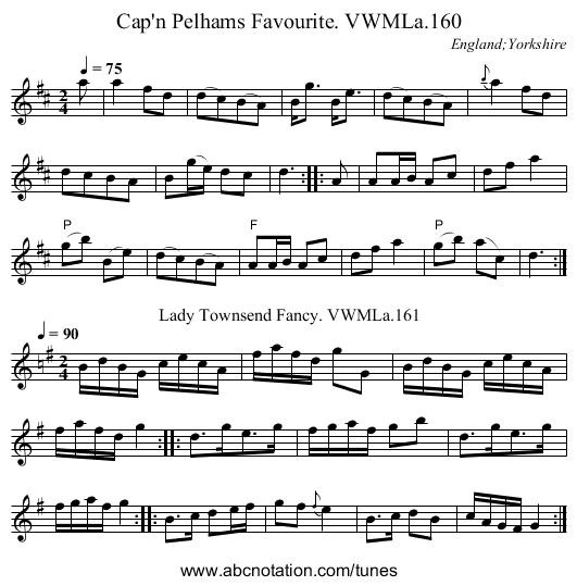 Cap'n Pelhams Favourite. VWMLa.160 - staff notation