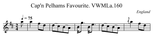Cap'n Pelhams Favourite. VWMLa.160 - staff notation