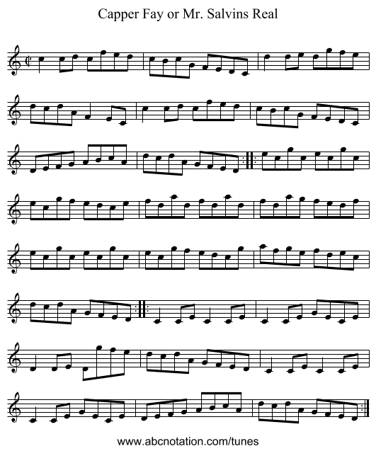 Capper Fay or Mr. Salvins Real - staff notation