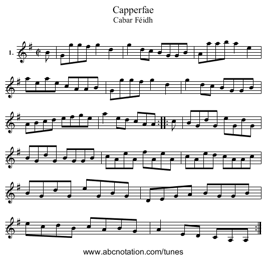 Capperfae - staff notation