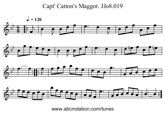 Capt' Catton's Maggot. JJo8.019 - staff notation