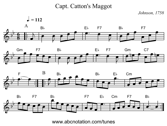 Capt. Catton's Maggot - staff notation